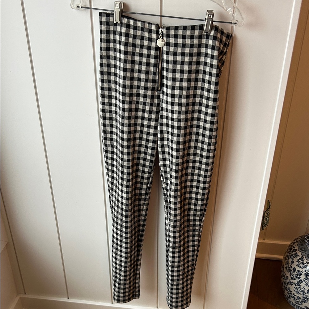 Zara Black and White Checkered Ankle Pants
